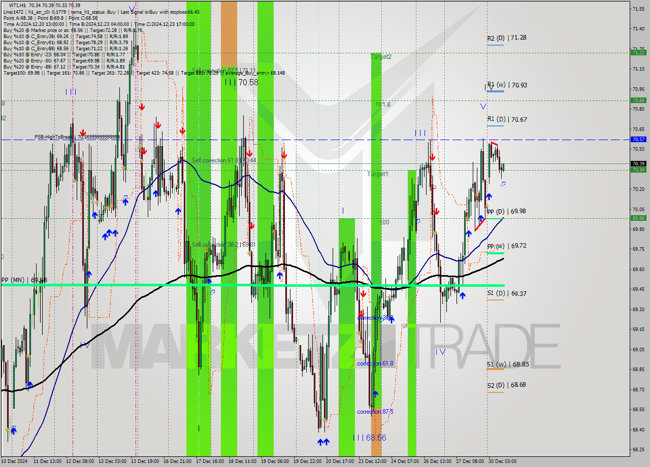 WTI MultiTimeframe analysis at date 2024.12.30 10:00