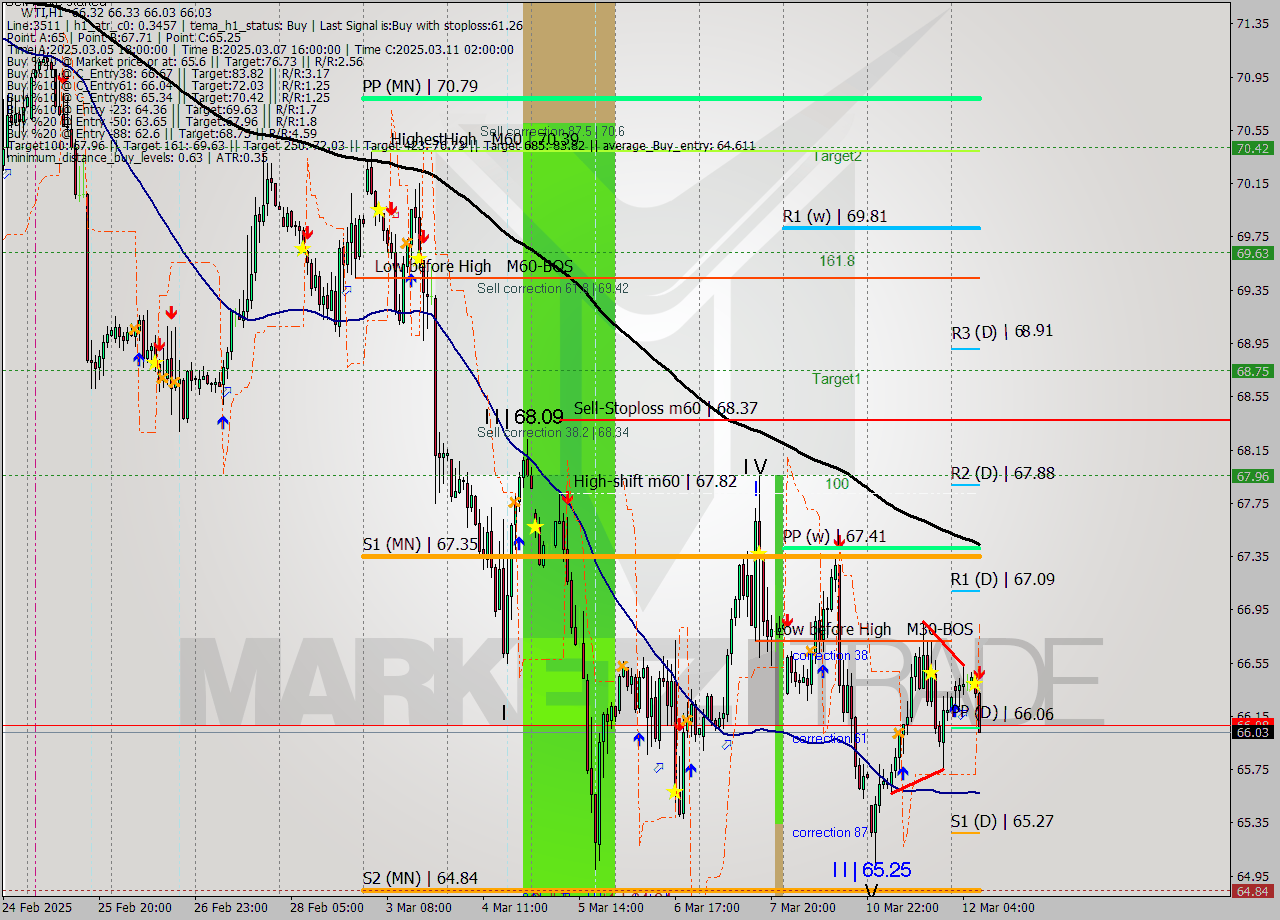WTI MTF analysis at 2025.03.12 08:41