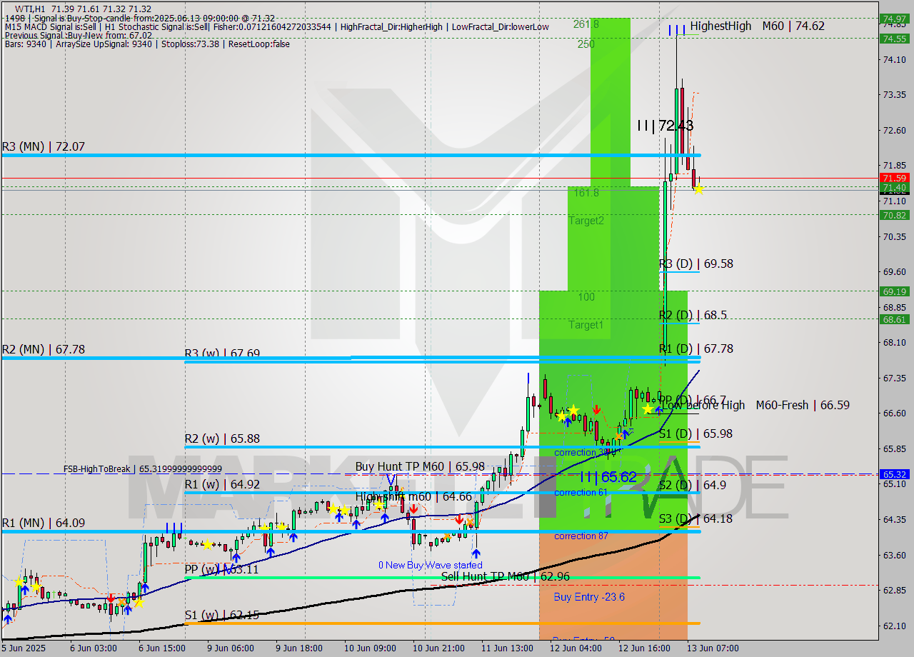 WTI MTF analysis at 2025.06.13 09:07