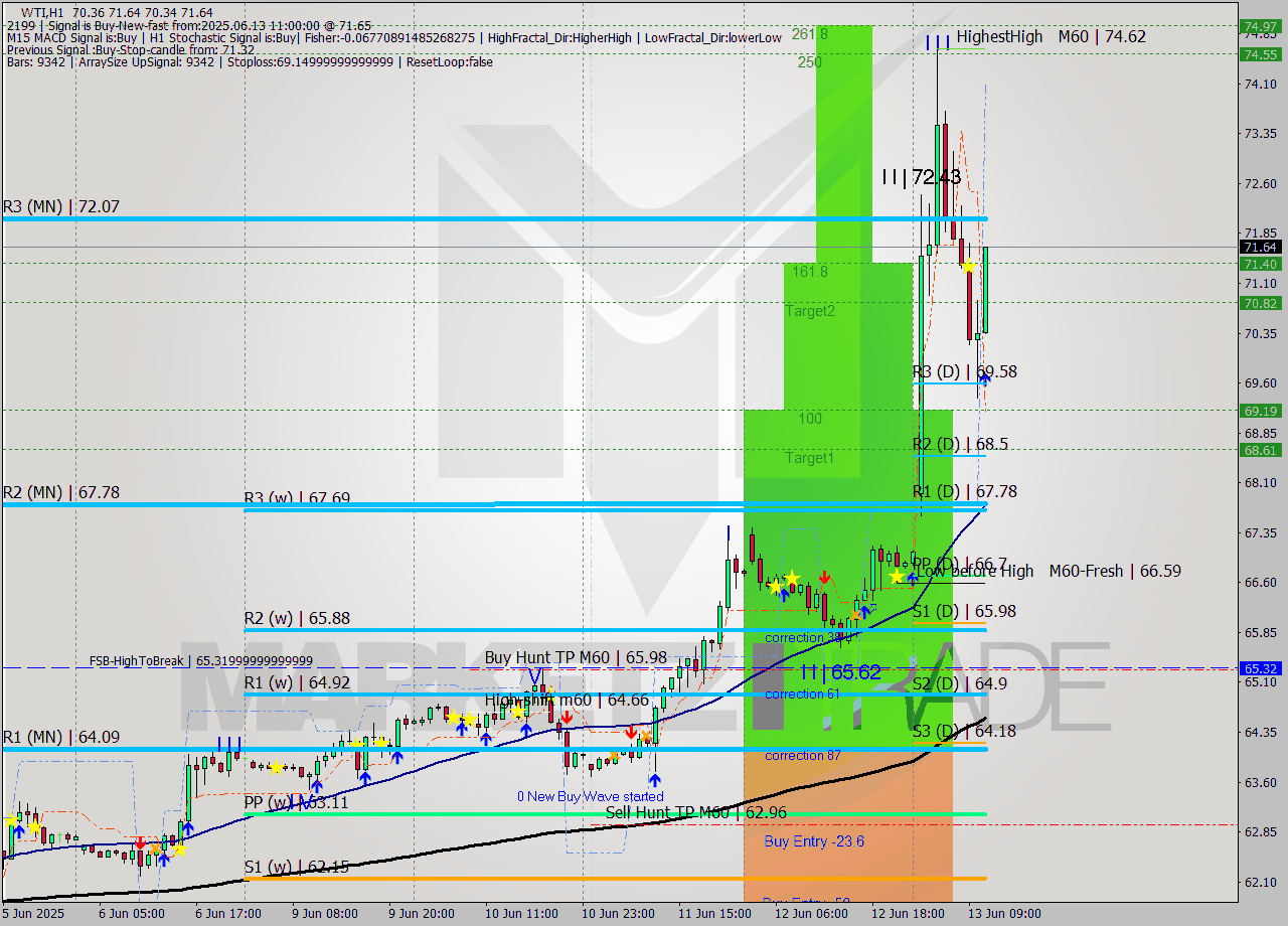 WTI MTF analysis at 2025.06.13 11:44