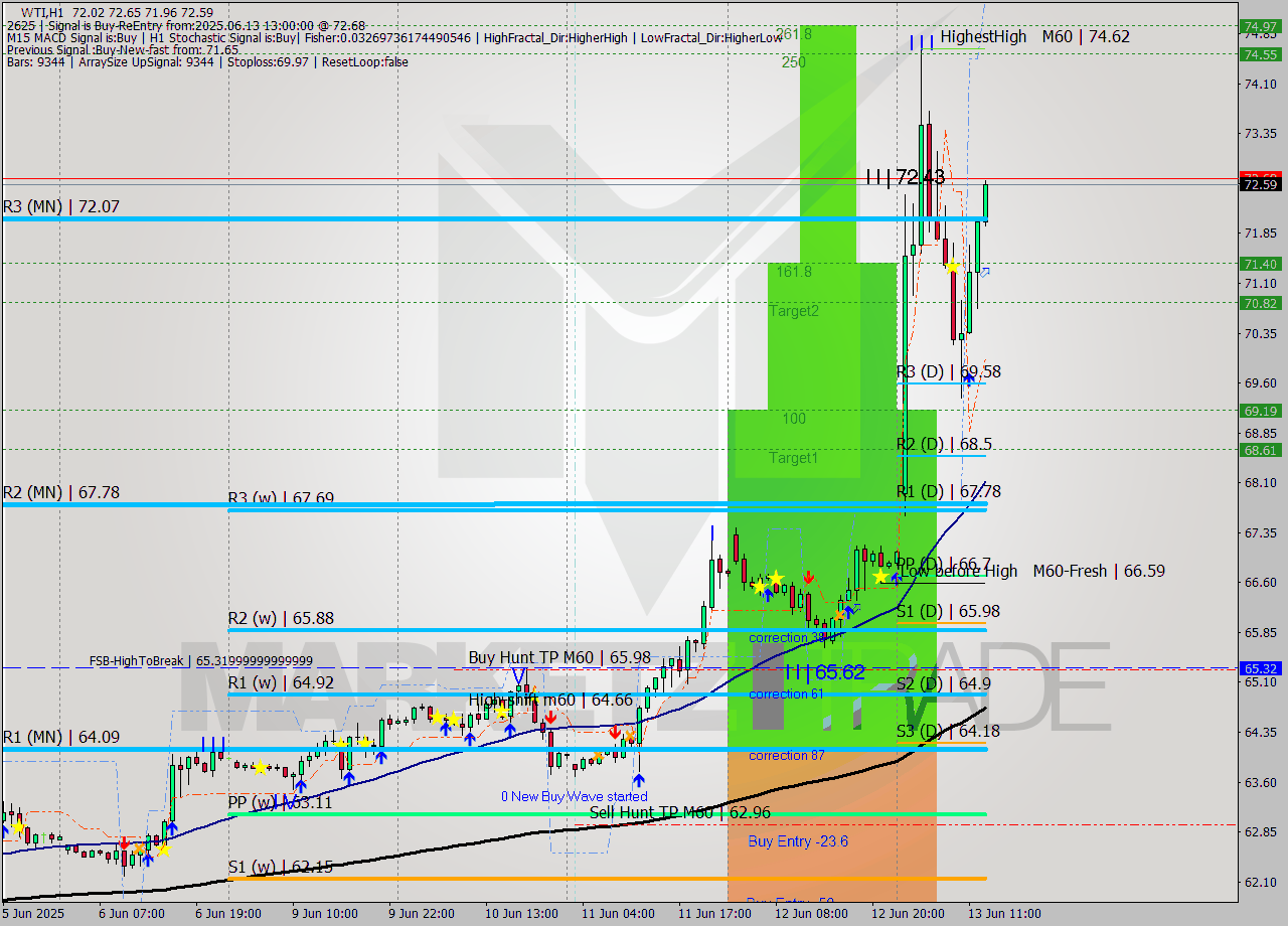 WTI MTF analysis at 2025.06.13 13:20