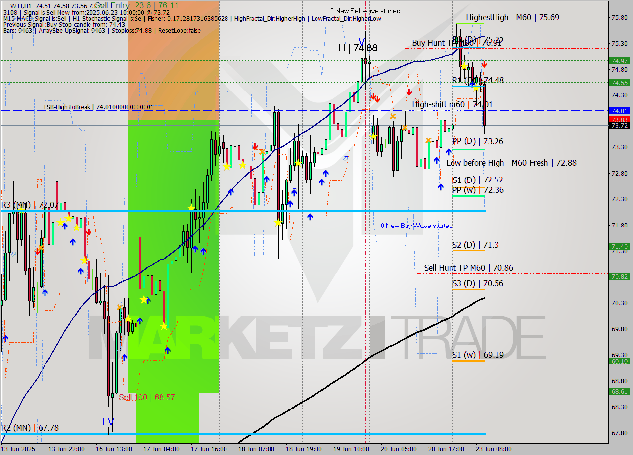 WTI MTF analysis at 2025.06.23 10:48
