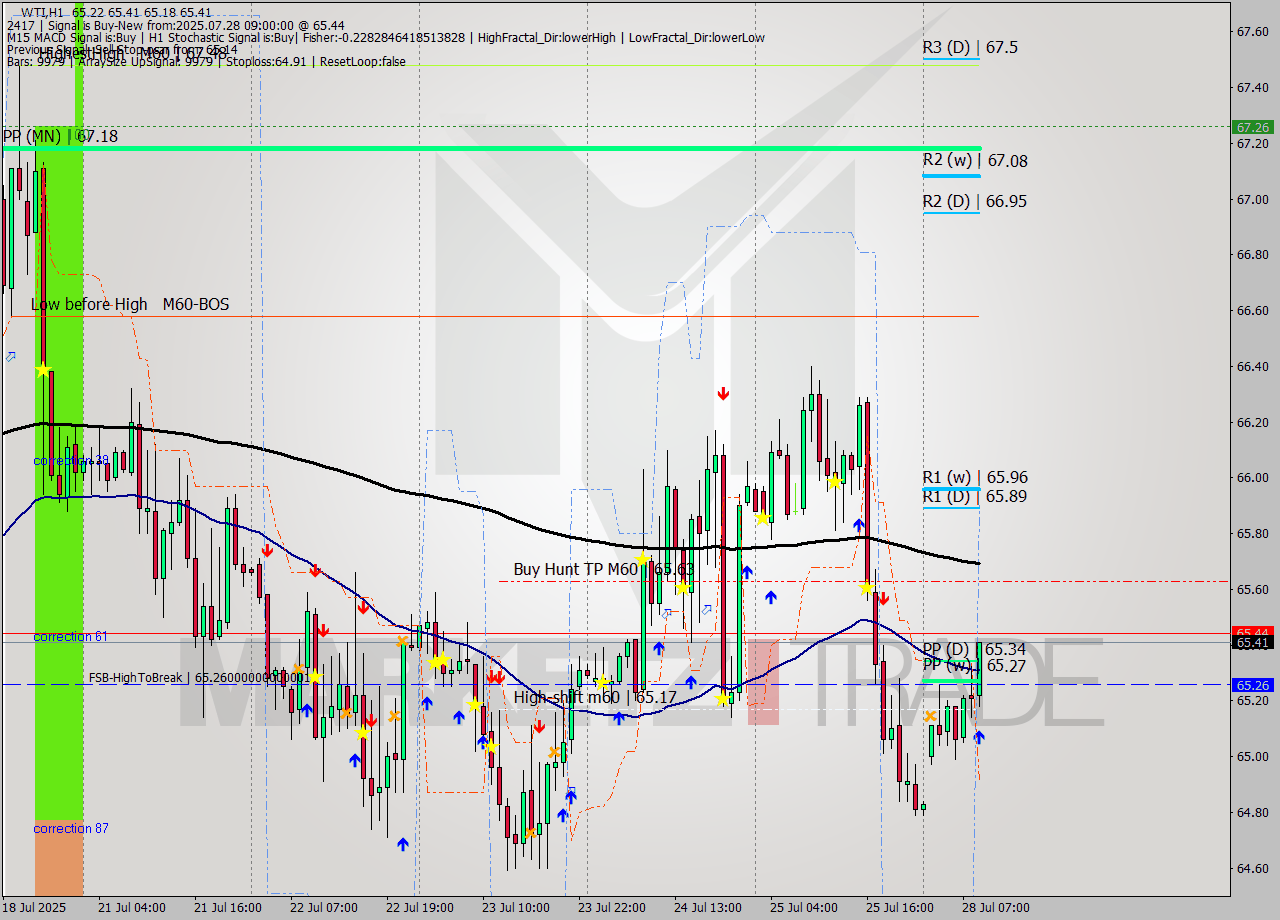 WTI MTF analysis at 2025.07.28 09:17